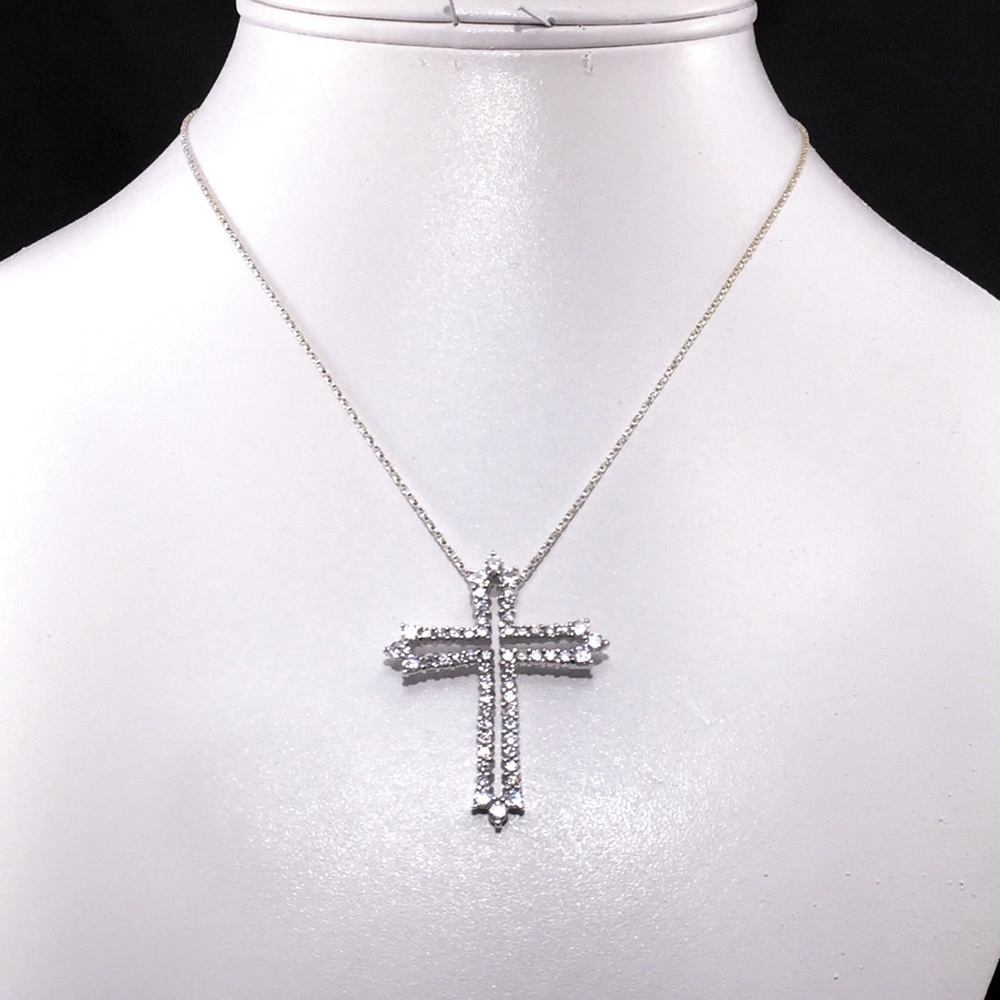 White CZ cross, sterling silver